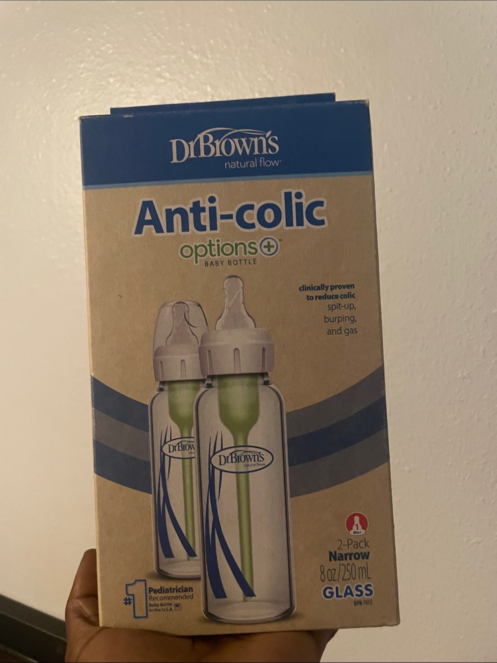 Anti-Colic Options+ Baby Bottle Glass 2-Pack - Green